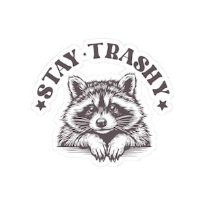 Stay Trashy Kiss Cut Sticker, Raccoon Sticker, Funny Animal Decal, Trash Panda Design, Vinyl Sticker, Laptop Decor