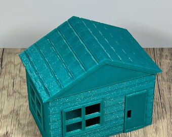 3D Printed Sparkle Turquoise House Gift Box: Magnetic Roof, Business Card Holder