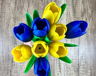 3D Printed Ukraine-Themed 9-Tulip Bouquet, Modern Home Decor, Housewarming, Mother's Day Gift, Bouquet of Flowers, Bouquet of Tulips