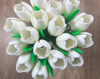 3D Printed White 17-Tulip Bouquet, Modern Home Decor, Housewarming, Mother's Day Gift, Bouquet of Flowers, Bouquet of Tulips
