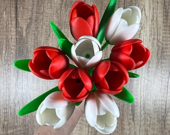 3D Printed Poland-Themed 9-Tulip Bouquet, Modern Home Decor, Housewarming, Mother's Day Gift, Bouquet of Flowers, Bouquet of Tulips