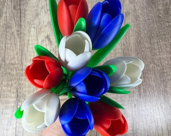 3D Printed USA-Themed 9-Tulip Bouquet, Modern Home Decor, Housewarming, Bouquet of Flowers, Bouquet of Tulips