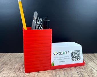 3D Printed Desk and Office Organizer, Pencil, Pen Cup and Business Card Holder, Modern Home and Office Decor, Multiple Colors