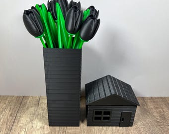 3D Printed Black Tulip Bouquet Gift Set: Housewarming Decor