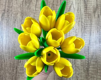 3D Printed Yellow 9-Tulip Bouquet, Modern Home Decor, Housewarming, Mother's Day Gift, Bouquet of Flowers, Bouquet of Tulips, Yellow Tulips