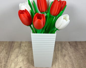 3D Printed Poland-Themed White and Red Tulip Bouquet: Modern Geometric Vase