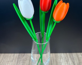 3D Printed Tulips (3-Pack) – Blue, Yellow, Pink, Orange, White, Red, and Black, 3-Tulip Bouquet, Flowers, Home Decor, Mix and Match Colors