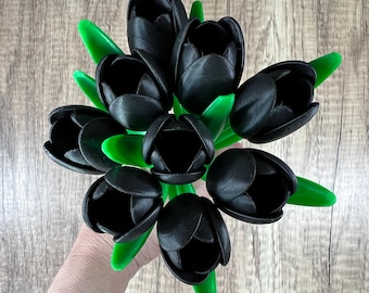 3D Printed Black Tulip Bouquet: Gothic Home Decor