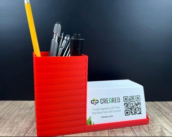 3D Printed Desk and Office Organizer, Pencil, Pen Cup and Business Card Holder, Modern Home and Office Decor, STL File Digital Download