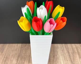 3D Printed Spring 9-Tulip Bouquet in a Geometric Vase, Modern Home Decor, Housewarming, Mother's Day Gift, Bouquet of Flowers, Tulips