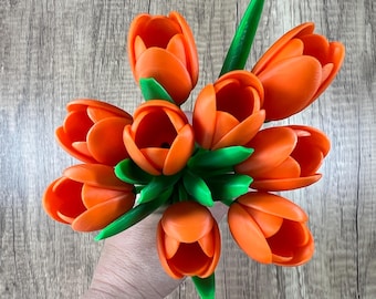 3D Printed Orange 9-Tulip Bouquet, Modern Home Decor, Housewarming, Mother's Day Gift, Bouquet of Flowers, Bouquet of Tulips, Yellow Tulips