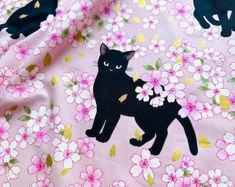 Diadema japonesa Tenugui hecha a mano – Rosa Sakura Gato negro Kendo Wrap