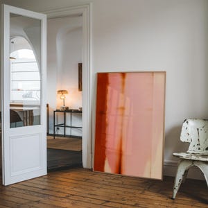 Lámina artística abstracta en naranja ruborizado: arte mural minimalista moderno, lámina enrollable para enmarcar, obra de arte con degradado suave, decoración contemporánea para el hogar.
