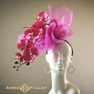 Pink Kentucky Derby Fascinator, Hot Shocking Pink Fuchsia Hat, Orchid Flowers High Tea Easter Hat, Del Mar Races Melbourne Cup, Royal Ascot,