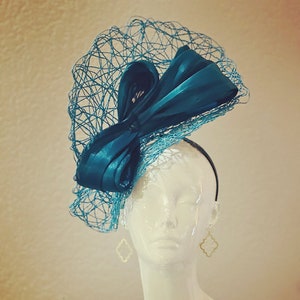 Kentucky Derby Hat Fascinator Turquoise Blue Hat, Teal Green Silk Fascinator, Del Mar Races Hat, Melbourne Cup, Preakness, Royal Ascot Hat