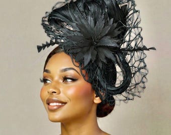 Vintage Black Saucer Hat, Tilt Hat | 1940s Black Straw Derby  display picture 2