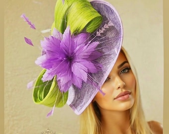 Aimee Fuller Kentucky Derby Fascinator, Royal Ascot Hat Lavender Purple Apple Green Fascinator, Del Mar Hat, Kentucky Derby Hats for Women