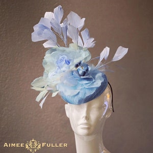 Kentucky Derby Hat Fascinator, Soft Powder Blue Rose Flower, Baby Blue Cocktail Hat, Royal Ascot Fascinator, Bridal, Melbourne Breeders&#39; Cup