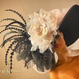 Black Kentucky Derby Hat, Neutral Champagne Silk Rose Hat, Church Hat, Hat Contest Melbourne Cup, Del Mar Hat, Royal Ascot, Preakness Hat