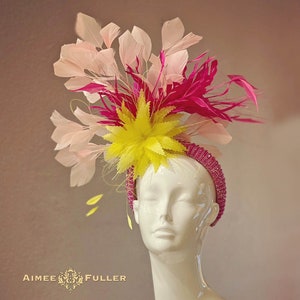 Kentucky Derby Hat Fascinator, Hot Pink Yellow Fuchsia Headband Fascinator, Sparkling High Tea Hat, Royal Ascot Hat, Easter, Melbourne Cup