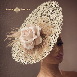 Kentucky Derby Hat, Cream Hat, Derby Fascinator, Easter Fascinator, Wedding Hat, Rose Royal Ascot Hat, Off White Hat, Fancy Fascinator Big