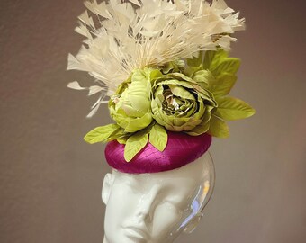 Lime Green Kentucky Derby Hat: Pink Floral Ascot Wedding Hat  display picture 1