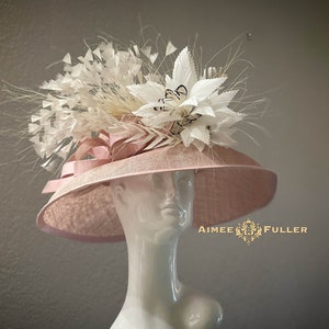 Aimee Fuller Kentucky Derby Hat, Dusty Pink & Large Cream Hat, Church High Tea Del Mar Opening Day Hat Contest Royal Ascot Hat, Easter Hat