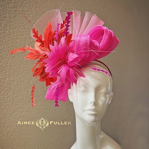 Hot Pink and Red Kentucky Derby Hat, Big Derby Fascinator, Bridal Fascinator, Royal Ascot Hat, Easter Hat, Kentucky Derby Hats for Women