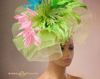 Kentucky Derby Hat Fascinator, Turquoise Aqua Baby Blue Apple Lime Green Pink Easter Hat, Del Mar Hat, Royal Ascot Hat, Robin's Egg Blue Hat