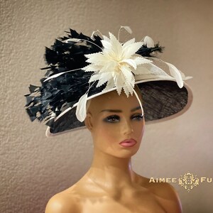 Kentucky Derby Hat, Black Off-White Women Church Hat, High Tea Hat, Del Mar Hat, Royal Ascot Hat, Easter Hat, Kentucky Derby Hats for Women