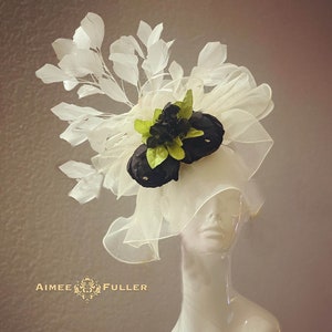 Kentucky Derby Hat Fascinator, Black Peony Cream Off White Royal Ascot Fascinator, Kentucky Oaks Hat, Easter Hat, Church, Del Mar Hat Bridal