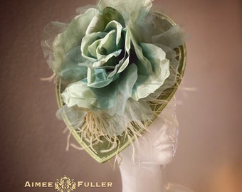 Kentucky Derby Hat, Shades of Green Rose Bridal Fascinator, Sage Moss Olive Mint Del Mar Races Hat, Royal Ascot Hat, Melbourne Cup Preakness