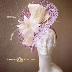 Aimee Fuller Kentucky Derby Fascinator, Royal Ascot Hat Lavender and Cream Fascinator, Del Mar Hat, Easter Hat Kentucky Derby Hats for Women