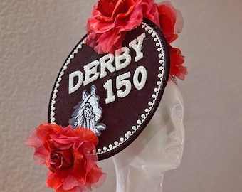 Kentucky Derby Hut, Derby 150 Samt Kunstperle Strassstein Jeweled Stirnband Fascinator, rote Rose Fascinator, schwarz weiß silber grau