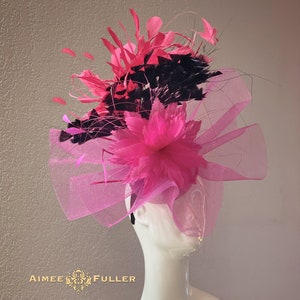 Kentucky Derby Hat Fascinator, Pink Royal Ascot Hat, Fuchsia Hot Pink Melbourne Cup Hat, Black Del Mar Races Hat, Kentucky Oaks Fascinator