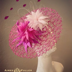 Kentucky Derby Hat Fascinator, Fuchsia Hot Pink Feather Fascinator Del Mar Races Hat, Breeders Melbourne Cup Royal Ascot Hat Pink Bridal Hat