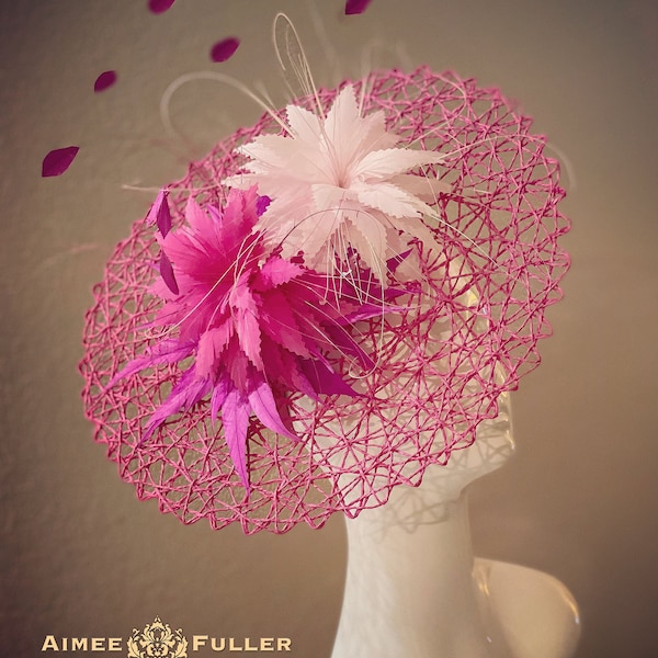 Aimee Fuller Kentucky Derby Hat, Fuchsia Hot Pink Feather Fascinator Del Mar Races Hat, Breeders Melbourne Cup Royal Ascot Hat, Bridal Hat