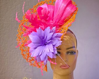 Purple and orange fascinator - perfect for the Kentucky derby! Purple and Orange Kentucky derby hat for woman|Wedding hats  main image 4