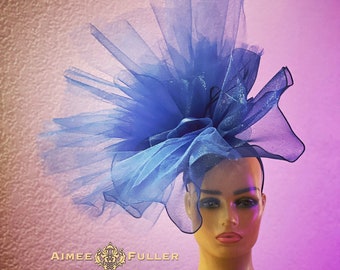 Aimee Fuller Navy Blue Royal Ascot Fascinator, Kentucky Derby Hat, Dramatic Bridal Hat, High Tea Hat, Blue Del Mar Races Opening Day Hat