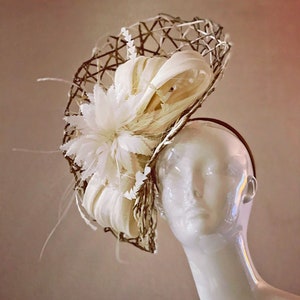 Kentucky Derby Hat, Cream Hat, Derby Fascinator, Ascot Hat, Off White Hat, Elegant Fancy Fascinator, Brown Fascinator, Derby Hats for Women