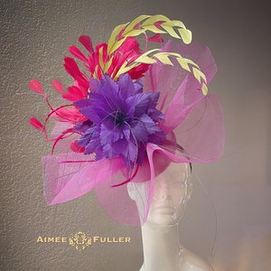 Kentucky Derby Hat Fascinator, Royal Ascot Hat, Fuchsia Hot Pink Purple Green Melbourne Cup Hat, Del Mar Races Hat, Kentucky Oaks Fascinator