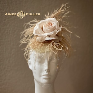 Kentucky Derby Hat Fascinator, Beige Fascinator, Royal Ascot Hat, Beige and Cream Hat, Flower Bridal Hat, High Tea Hat, Del Mar Races Hat