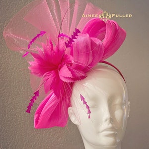 Kentucky Derby Hat, Big Derby Fascinator, Bridal Fascinator, Hot Pink Royal Ascot Hat, Easter Hat, Kentucky Derby Hats for Women, Bow Hat