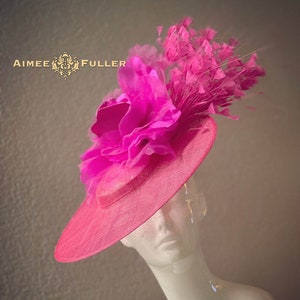Fuchsia Kentucky Derby Hat, High Tea Fascinator, Shocking Hot Pink Rose Flower Bridal Hat, Easter Hat, Kentucky Oaks Hat Del Mar Royal Ascot