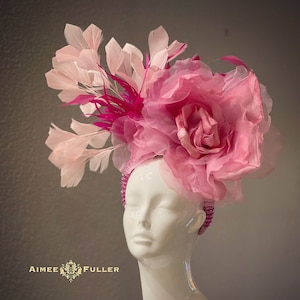 Kentucky Derby Hat Fascinator, Hot Pink Fuchsia Pink Silk Rose Headband Fascinator, High Tea Hat, Royal Ascot Hat, Easter Melbourne Cup Hat