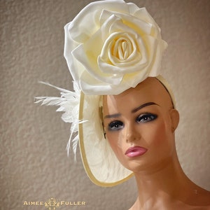 Kentucky Derby Hat Fascinator, Royal Ascot Hat, Off-White Rose Headpiece, Del Mar Races Hat, High Tea Hat, Wedding Hat, Bridal, Gala, Party