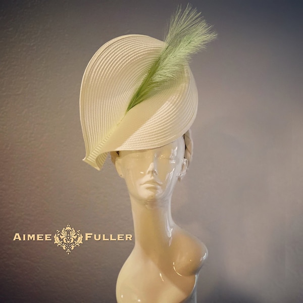 Aimee Fuller Hat, Kentucky Derby Fascinator, Fresh White Lime Mint Green Royal Ascot Fascinator Bridal Hat Melbourne Cup Del Mar Easter Hat