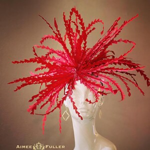 Kentucky Derby Hat Fascinator, Red Feather Frenzy Headpiece, Del Mar Hat, Red Royal Ascot Hat, Melbourne Cup, Red Easter Hat, Breeders Cup
