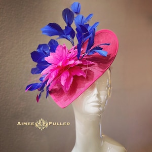 Kentucky Derby Hat Fascinator, Royal Blue Shades Hot Pink Royal Ascot Hat, Rose Bridal Hat, Church High Tea Hat, Del Mar, Melbourne Cup Hat