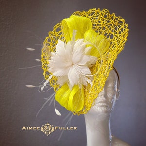 Kentucky Derby Hat Fascinator, Cream Yellow Fascinator, Silk Bow Hat, Del Mar Hat, Melbourne Cup, Royal Ascot Hat, Preakness, Breeders Cup